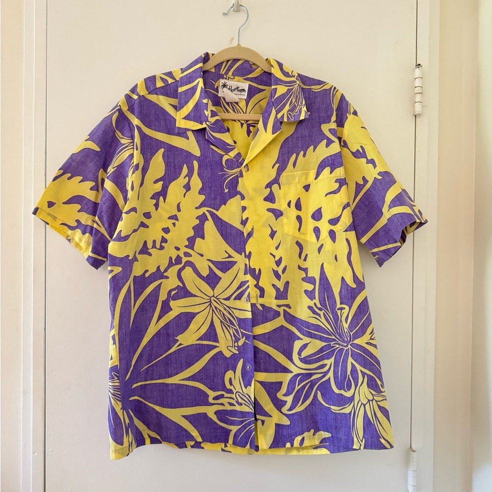 Vintage Howie’s Purple and Yellow Floral Aloha Shirt XL